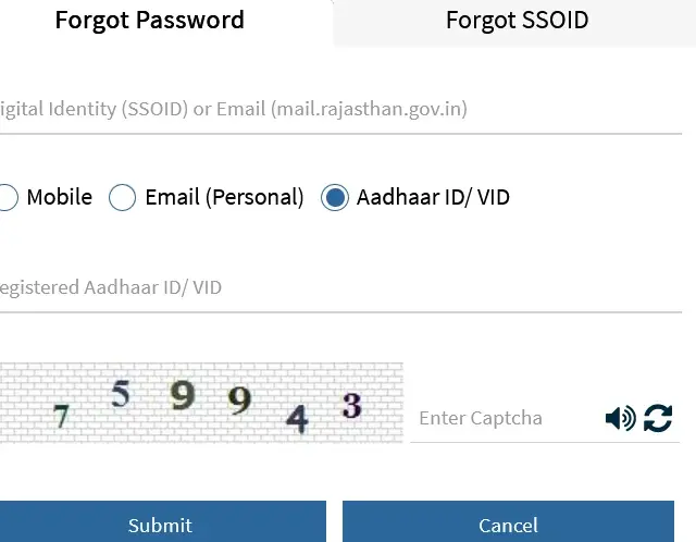 Recover sso passowrd via aadhaar id